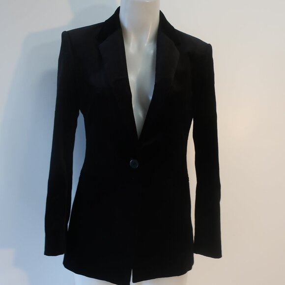 Womens Theory Black Velour One Button Blazer 4 - Picture 1 of 12